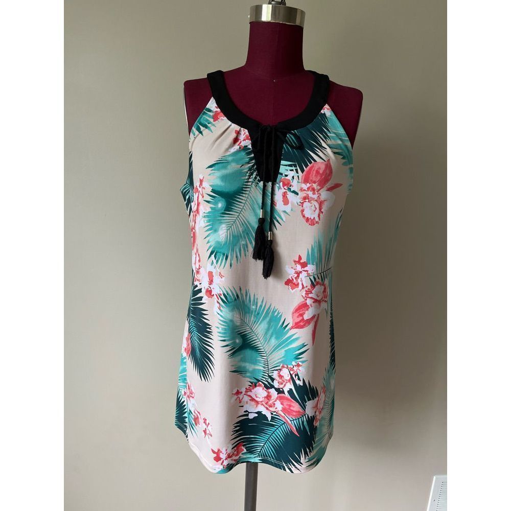 WHBM Racerback Palm Leaf & Flowers Tropical long top - Picture 3 of 9